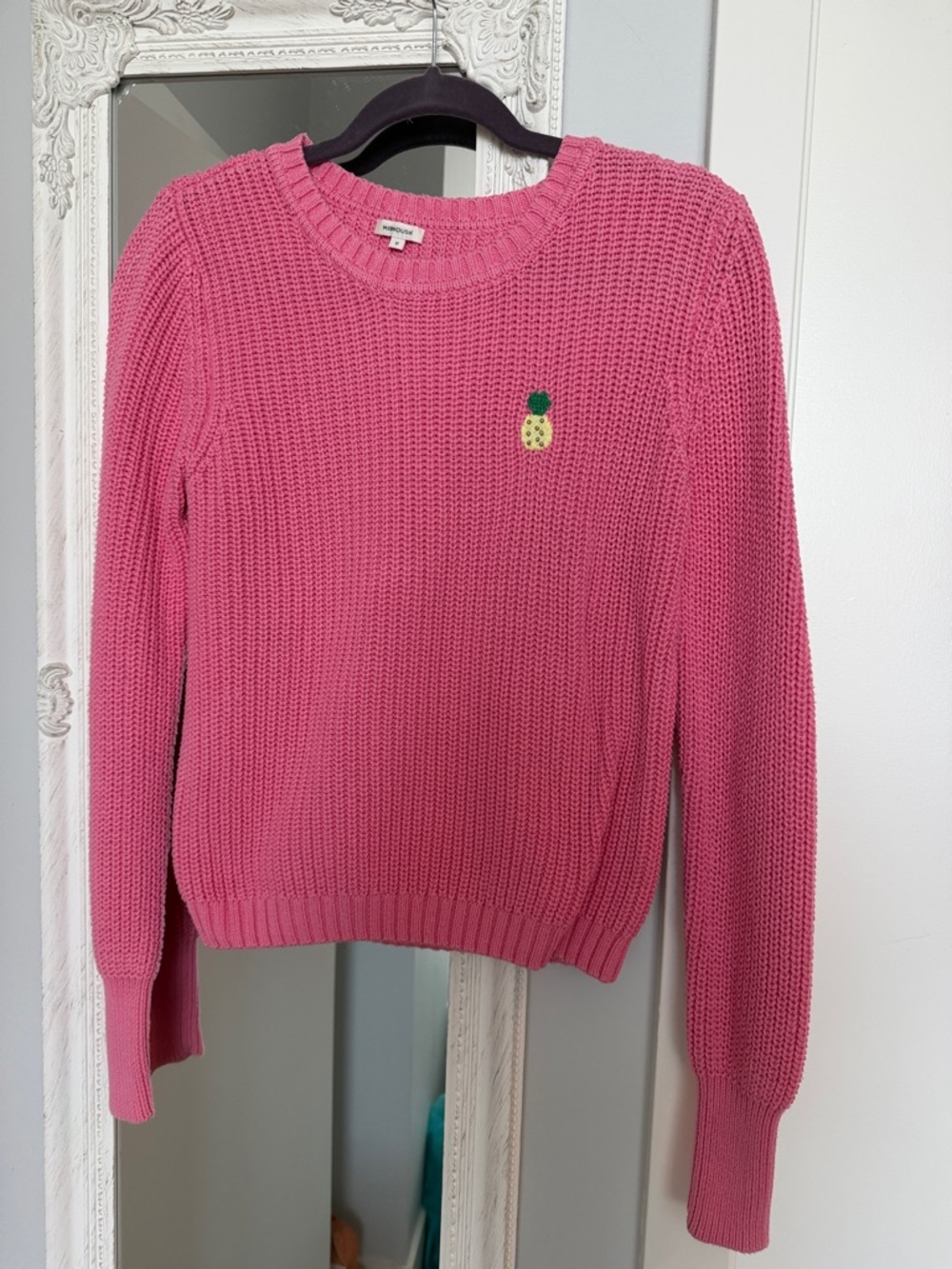Manoush Pink Crewneck Sweater with Pineapple Embroidery